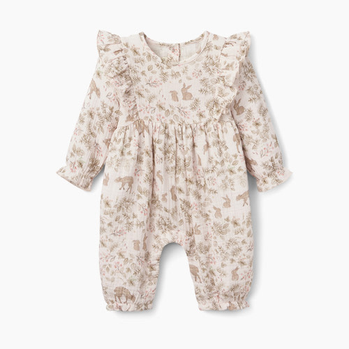 Elegant Baby Organic Muslin Flutter Baby Jumpsuit - Woodland Print, 3-6M