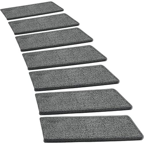 PURE ERA Bullnose Carpet Stair Treads Set Tape Free Non-Slip Indoor Stair Protectors Pet Friendly Rugs Covers Soft Skid Resistant Washable Reusable 9.5" x 30"(7 Pieces,Dark Gray)
