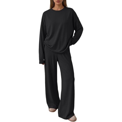 Trendy Queen Womens 2 Piece Fall Lounge Sets Oversized Tops Wide Leg Pants | Airport Travel Outfits,Comfrt Matching Clothes,Winter Sweatsuit,Workout Tracksuit for Gym,Fashion 2026,Everyday Wear