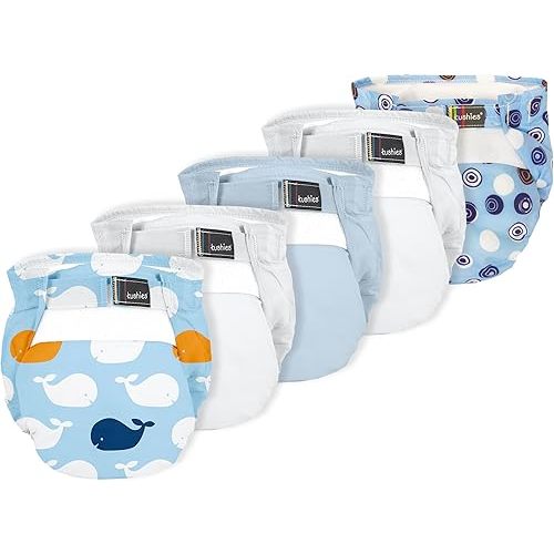 Kushies Baby All-in-One Form-Fitted Washable Cloth Diapers, Adjustable, Reusable, 5 Pack (Boys)