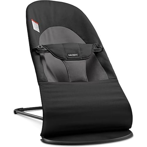 BabyBjörn Bouncer Balance Soft, Black/Dark Gray, Woven | 2-in-1 Adjustable Baby Bouncer Seat and Toddler Chair, Newborn to Toddler (8-29 lbs), 4 Positions, Lightweight & Portable