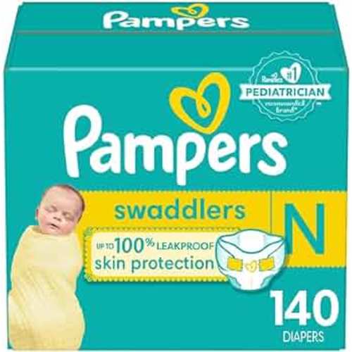 Pampers Swaddlers Newborn Diapers - Size 0, 140 Count, Ultra Soft Disposable Baby Diapers