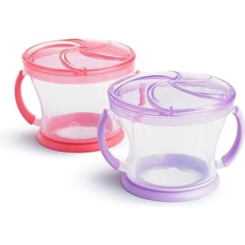 Munchkin Snack Catcher Toddler Snack Cups, No Spill, 2 Pack, Pink/Purple