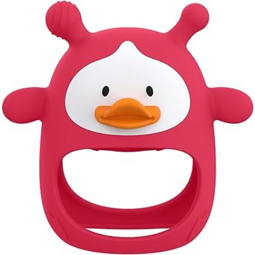 Teething Toys for Babies 0-6 Months, Never Drop Silicone Baby Teether, Hand Pacifier for Sucking Babies, Soothing Pain Relief, Best Chew Toy for Teething Baby, Teething Mitten for New Born - Red