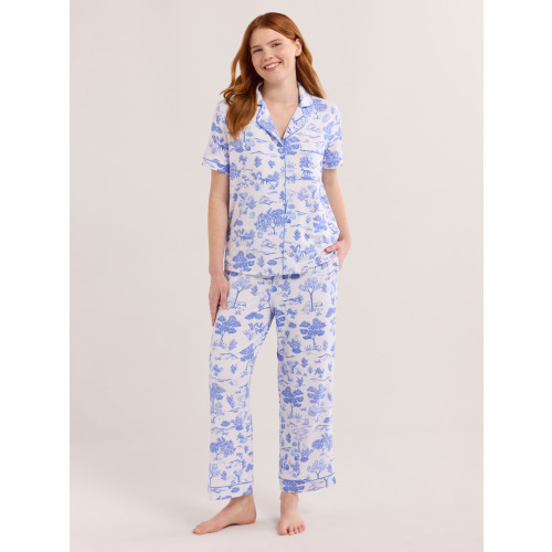 Joyspun Women's Notch Collar Short Sleeve Knit Top & Capri Pajama Set, 2-Piece, Sizes XS-3X