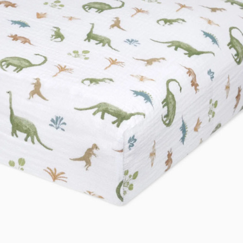 Essentials Cotton Muslin Crib Sheet - Dino Jungle