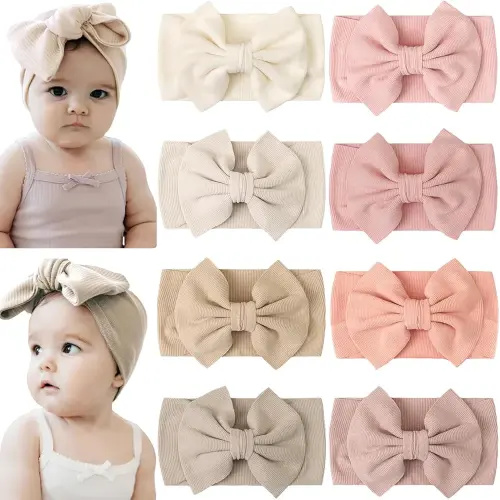 CÉLLOT 8 Colors Super Stretchy Soft Knot Baby Girl Headbands with Hair Bows Nylon Head Wrap For Newborn Baby Girls Infants Toddlers Kids