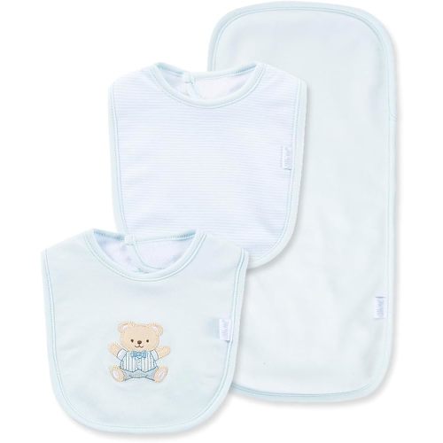 Little Me Clothes for Baby Boys’ and Girls’ 3-Piece Bib and Burp Sets, 2 Bibs and 1 Burp Cloth, Soft Cotton Feeding Essentials with Velcro Closures, Absorbent, Machine Washable