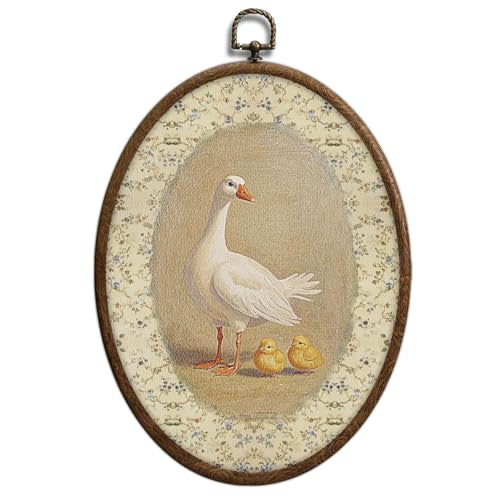 Vintage Mother Duck Oval Wall Art, Cottagecore Nursery Oval Framed Wall Art, Waterproof Cottage Core Home Decor, Sweet Nursery Gift for Farmhouse Bedroom Living Room, Home Retro Decor Products, 16