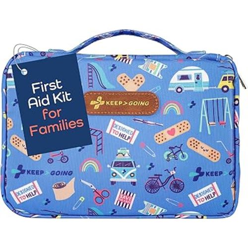 KeepGoing Large Home First Aid Kit for Kids – 270 Pc. for Car, Home, Dorm, & Boat with Latex-Free Bandages – 10 x 7 x 3.5 in. Travel First Aid Kit (Signature)