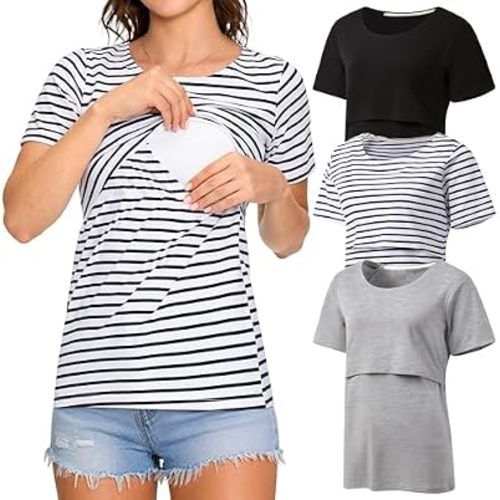 3 Pack Women's Nursing Tops, Breastfeeding Shirts Short Sleeve