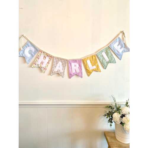 Custom Fabric Name Banner: Handmade Nursery, Hanging Name Sign