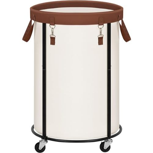 STORAGE MANIAC Rolling Laundry Hamper with Wheels 110L Laundry Basket, Round Laundry Cart with Metal Frame and Removable Bag, Clothes Hamper for Bedroom, Bathroom, Dorm Room, Laundry Room, Beige