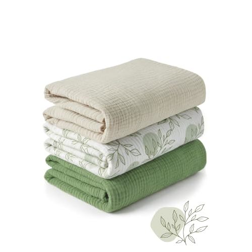 Muslin Swaddle Blankets for Newborns, 100% Cotton, 3-Pack, 40 x 40 Inches | Soft & Breathable & Skin-friendly, GOTS & OEKO-TEX 100 Ready, Sustainable Packaging, Baby Shower Registry