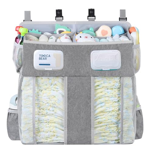Accmor Changing Table Diaper Organizer, Hanging Diaper Caddy Organizer Stacker for Cribs Changing Table Playard Wall Baby Essentials Storage, Grey