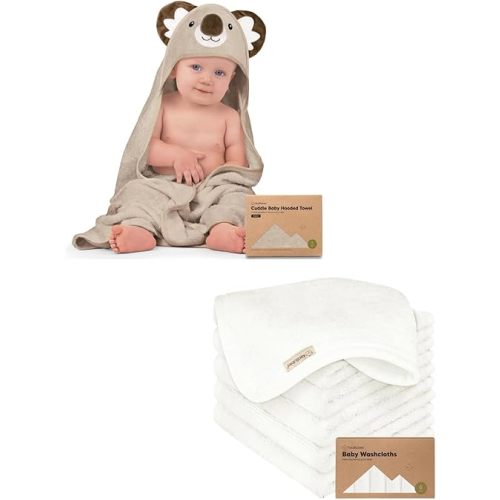 KeaBabies Baby Hooded Towel and Baby Washcloths for Newborn, Kids - Baby Towel, Toddler Towels, Hooded Towels for Baby - Bath Baby Towels, Face Towel, Face Cloths