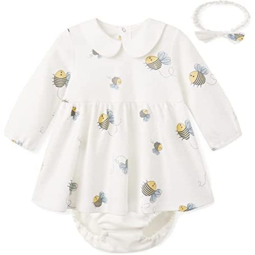 pureborn Baby Toddler Girl Dress with Bloomer Short and Long Sleeve Playwear Dress with Diaper Cover