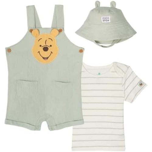 Disney Winnie the Pooh Baby Boys' Shortall and Tee Set with Bucket Hat