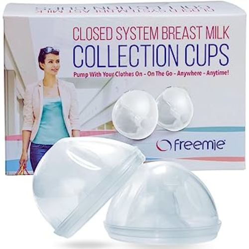 Freemie Hands-Free and Discreet Breast Milk Collection Cup Set | Pump with Your Clothes On Anywhere, Anytime | Sizes 25mm and 28mm Flanges Included | Holds Up to 8oz | Pump Not Included