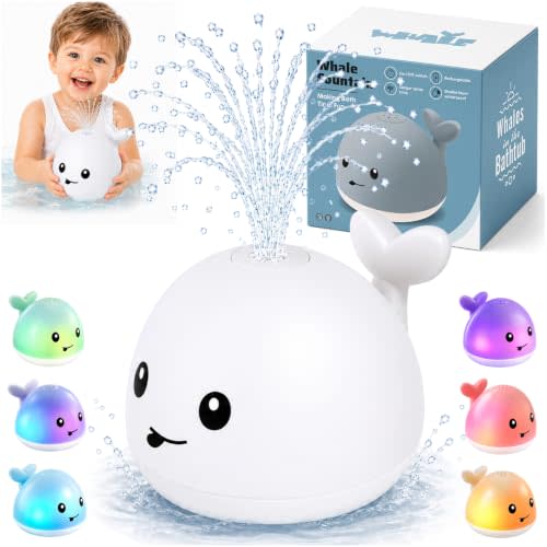 Gigilli Light Up Whale Bath Toy Sprinkler, Bath Toys for Kids Age 1-3 White | Baby Bath Toys, 1 2 3 Year Boy Girl, Pool Water Toy Baby 6-12-18 Months, Toddler Birthday Bathtub Fountain Pool Water Toy
