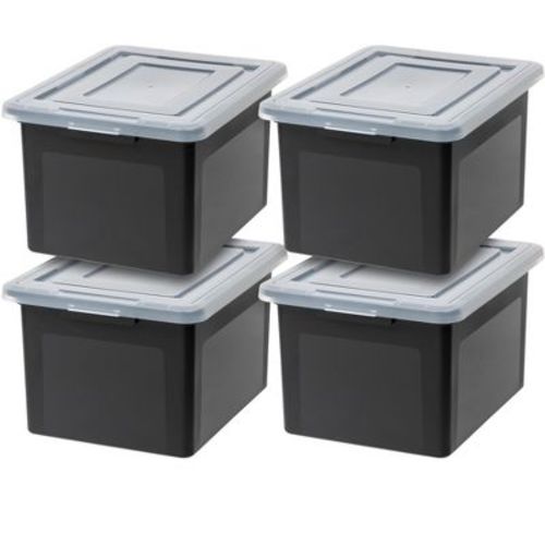 IRIS USA 35 Qt 4Pack File Box File Organizer Plastic File Box for Letter/Legal File, BPA-Free Plastic Storage Bin Tote Organizer with Durable, Black