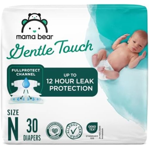 Amazon Brand - Mama Bear Gentle Touch Diapers, Size Newborn, Keeps Baby Dry, Skin Safe, Formulated without Fragrance, 30 Count
