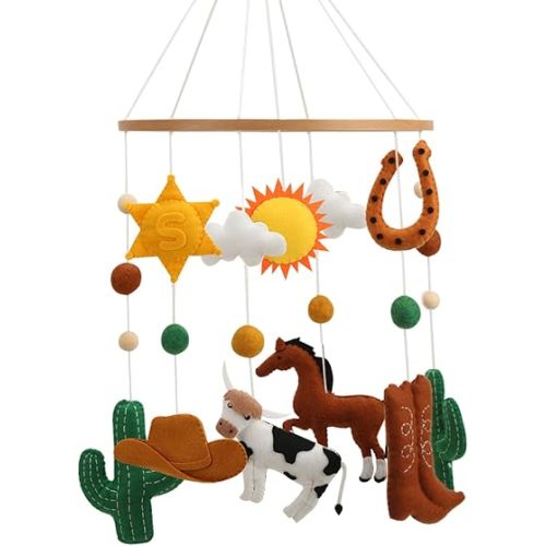 Western Mobile for Crib - Colorful high Contrast Gender Neutral Western Crib Mobile for a Cowboy Cowgirl Themed Nursery