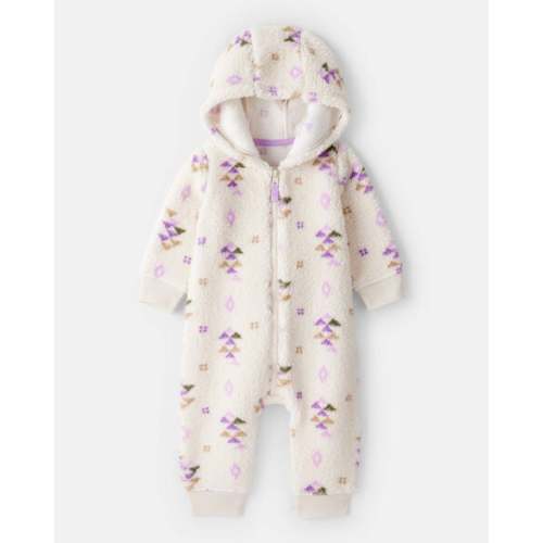 Baby Girl Aztec Print Sherpa Long-Sleeve Jumpsuit - Cream | Carter's
