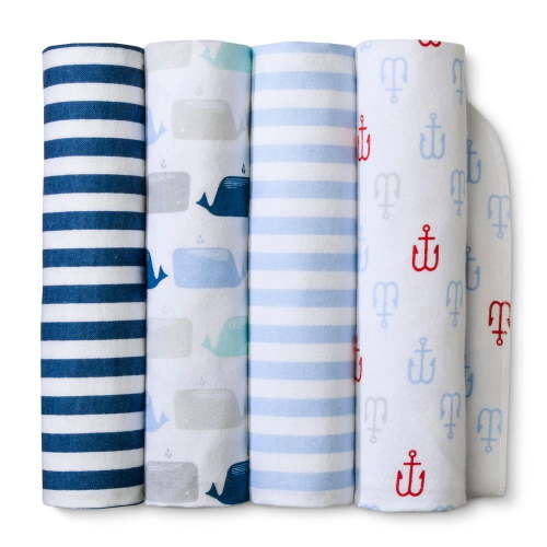 Cloud Island Grey/Blue 4 pack flannel baby blankets