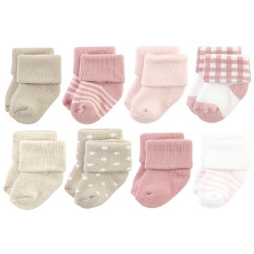 Hudson Baby Basics Infant Baby Cozy Terry Socks 8-Pack, Rose Clay, 0-6 Months