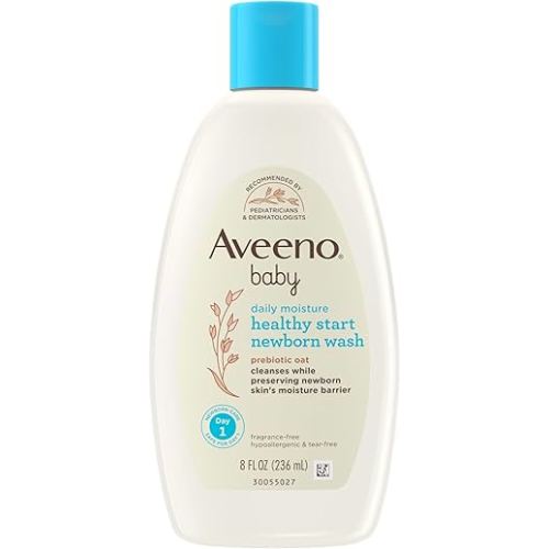 Aveeno Baby Healthy Start Nourishing Newborn Wash, Hypoallergenic Baby Body Wash, Prebiotic Oat, Gently Cleanses Sensitive Skin, No added Fragrances & Parabens, Tear-free, 8 fl. oz
