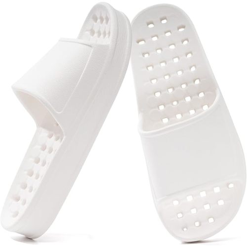 GETOEU Shower Shoes for Women and Men with Drain Holes Massage Slide Sandals Soft Cushioned Anti-Slip Pool Slides Comfort Thick Soled Gym Shower Shoes Quick Drying Bathroom Spa Slippers