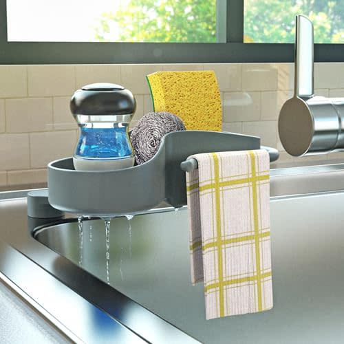 Sink SideKick - Patented Sink Caddy with Stainless Steel Magnetic Mount | Ultra Hygienic Space-Saving Sink Organizer | Sponges Brushes Dishrags & More | For Kitchen, RV, Boat, Laundry Sink (Gray)