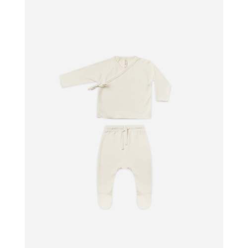 Quincy Mae Wrap Top + Footed Pant Set || Ivory