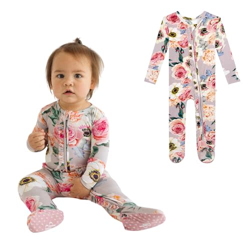 Posh Peanut Footie Pajamas for Baby Girls – Sleepers in Viscose from Bamboo with 2-Way Zipper & Ruffle Trim