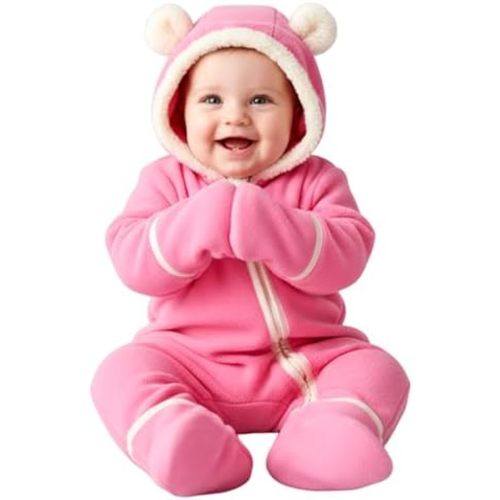 PATPAT Fleece Hooded Footed Clothes, Soft Warm Footie Covers, Car Seat Friendly, Easy Zip,Cute Romper Newborn Infant Jumpsuit