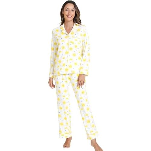 Viscose from Bamboo Pajamas Set for Women Soft Button Down Sleepwear Pj Lightweight Lounge Sets with Pockets S-XXL