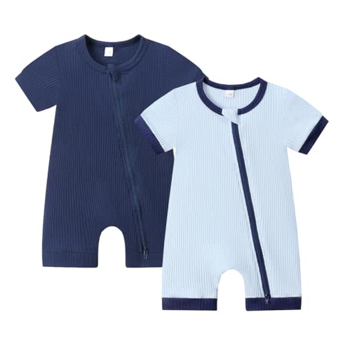 Bafeicao Unisex Baby Boy Girl 2/3 Pack Rompers Short Sleeve | 2 Way Zipper, Soft Cotton, Solid, Unisex, Summer, One Piece Jumpsuits Clothes Sets