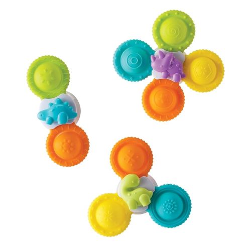 Infantino Silicone Bath Pop Spinners - Sensory Dinosaur Toys with Suction Cups, Engaging Bath Time Fun for Toddlers, 3-Piece