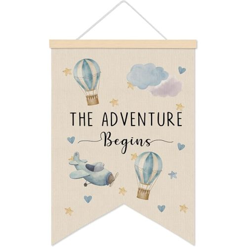 LARNDUMAMA Hot Air Balloon Nursery Wall Art Canvas Banner Poster, 12x16