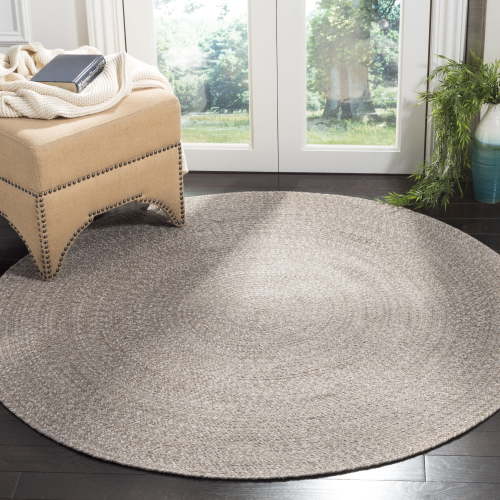 SAFAVIEH Braided Harmon Geometric Cotton Reversible Area Rug, Ivory/Beige, 4' x 4' Round