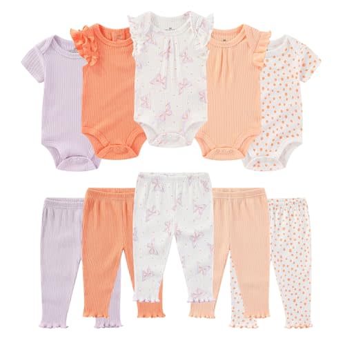 Ruliby Baby Bodysuit and Pant Set Summer Ribbed Mix Match Infant Boy Girl Clothes Outfits
