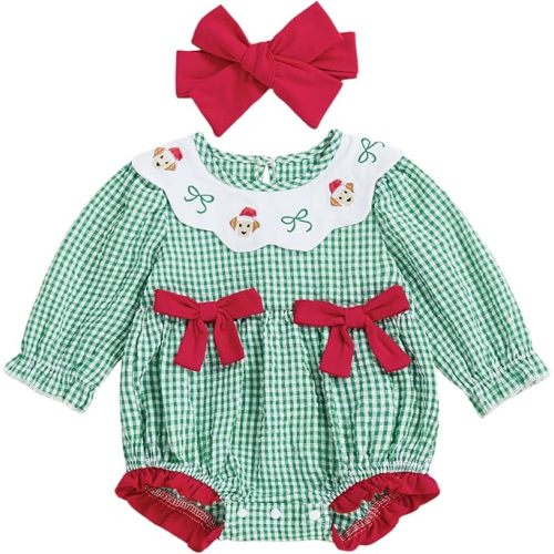 MoZiKQin Baby Girl Thanksgiving Outfit Turkey Bubble Romper Long Sleeve Doll Collar Plaid Jumpsuit Boutique Fall Clothes