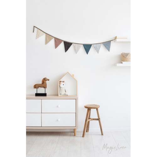 Linen Bunting. Nursery Wall Hanging. Linen Flag Decoration for