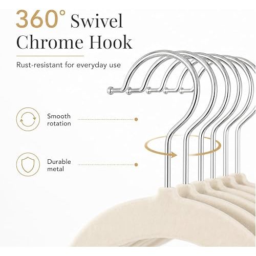 MIZGI Baby Velvet Hangers,Non-Slip Kids & Toddler Hangers,11.8 Inch Hangers for Baby Clothes,Pack of 50（Ivory/Silver）