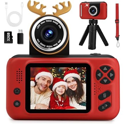 Kids Camera Girls for 3 4 5 6 7 8 9 Years Old Girls,1080P HD Video Selfie Camera with 32G SD Card Kids Digital Camera Toys for Toddler Birthday Gifts Red
