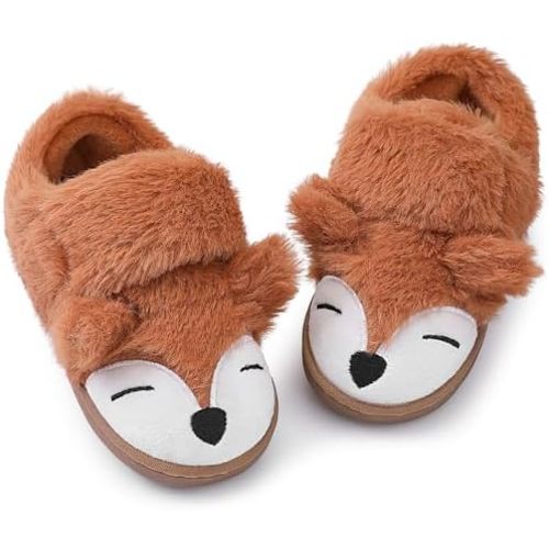 Bigwow Cute Fox Slippers for Toddler Boys & Girls - Fuzzy Non-Slip Warm Indoor Home Shoes for Kids