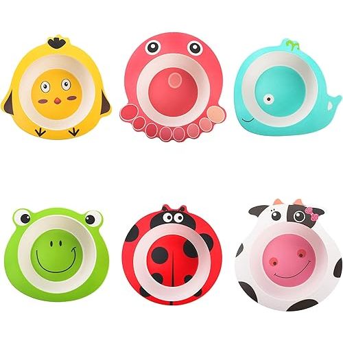 ZEAYEA Paquete de 6 cuencos para niños, cuencos con forma de animal de 12 onzas para niños, tazón reutilizable sin BPA, vajilla para servir sopa, cereales, pasta, helado