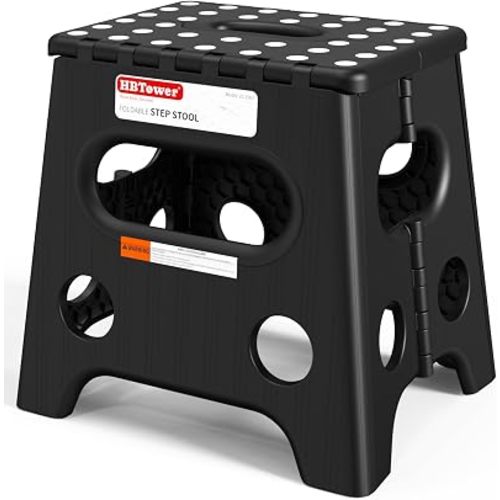 HBTower 13 Inch Folding Step Stool, 450LBS Capacity with Safety Lock, Black