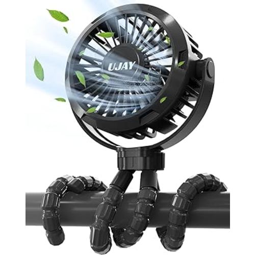 Stroller Fan,3 Speeds Portable Battery Operated Mini Clip On Fan, 360° Rotate Flexible Tripod Outdoor Fan,Suitable for Baby Stroller Crib Camping Outdoor Travel Car Seats Treadmill(Black)